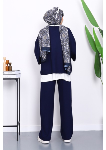Lacivert Tişört İçlik Pantolonlu Üçlü Kombin Takım fırsatları