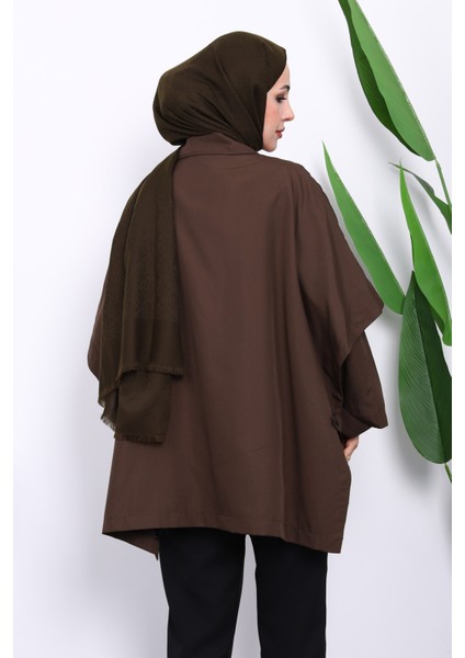 Kahverengi Oversize Düğmeli Panço Trenç fırsatları