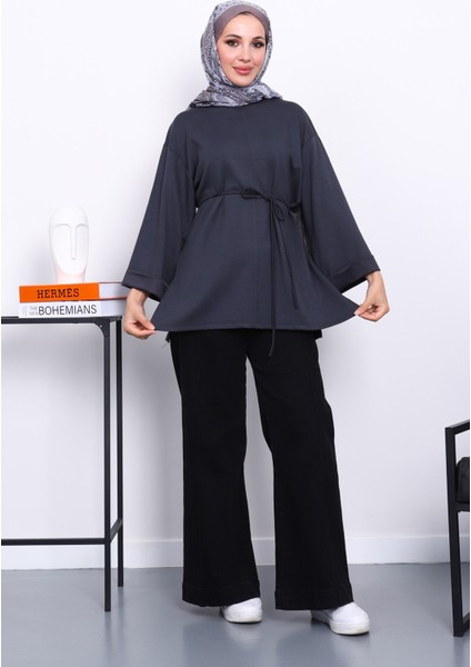 Antrasit Yanları Yırtmaçlı Bel İpli Tunik fiyatları