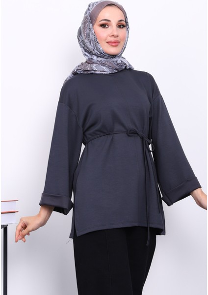Antrasit Yanları Yırtmaçlı Bel İpli Tunik modelleri