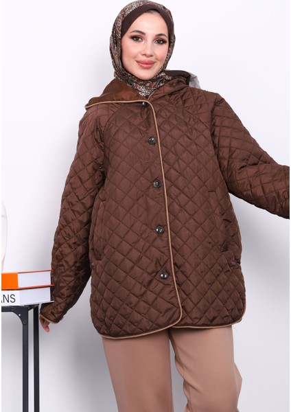 Kahverengi Kapüşonlu Kapitone Kaban