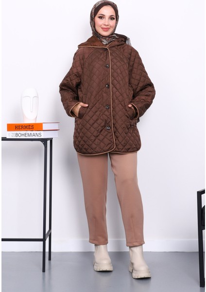 Kahverengi Kapüşonlu Kapitone Kaban fiyatları