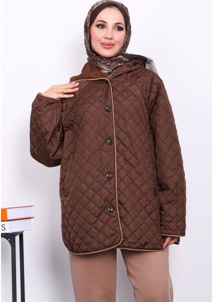 Kahverengi Kapüşonlu Kapitone Kaban modelleri