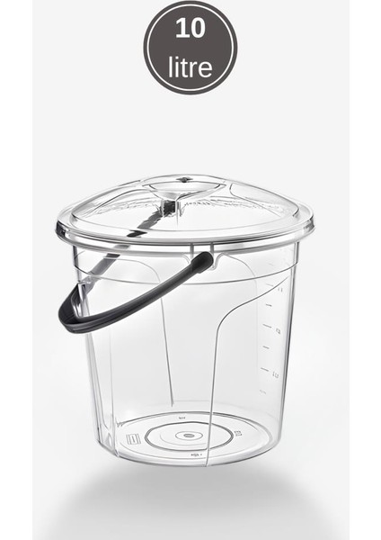 2’li Temizlik Kova Seti, Kapaklı Kulplu Plastik Su Kovası 10 Litre + Maşrapa 1,5 Litre Seti Şeffaf fiyatları