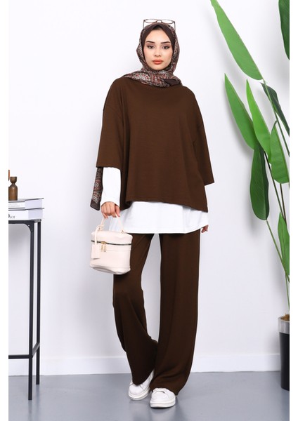 Kahverengi Tişört İçlik Pantolonlu Üçlü Kombin Takım fiyatları