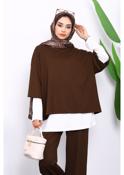 Kahverengi Tişört İçlik Pantolonlu Üçlü Kombin Takım modelleri