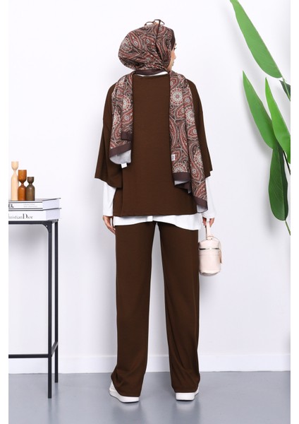 Kahverengi Tişört İçlik Pantolonlu Üçlü Kombin Takım fırsatları