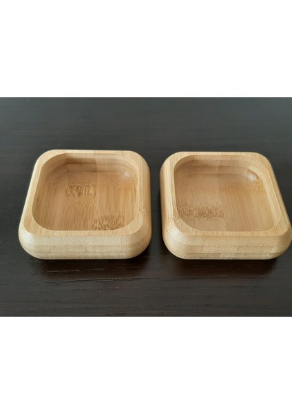 2 Adet Bambu Çerez Kasesi Bambu Kuruyemiş Tabağı- Kare