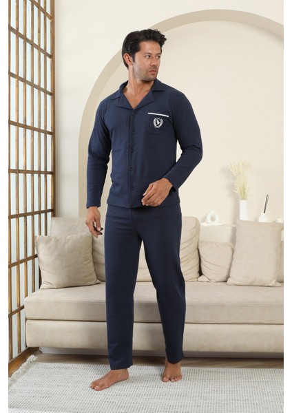 Flk 7000 Boydan Düğmeli Kışlık Iki Iplik Kalın Kumaş Erkek Ev Pijama Takımı modelleri