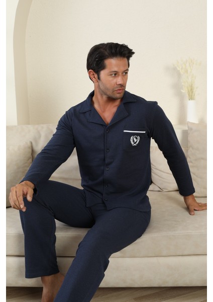 Flk 7000 Boydan Düğmeli Kışlık Iki Iplik Kalın Kumaş Erkek Ev Pijama Takımı fırsatları