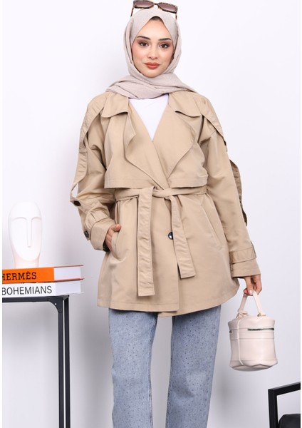 Taş Kruvaze Yaka Astarlı Kısa Trençkot fiyatları