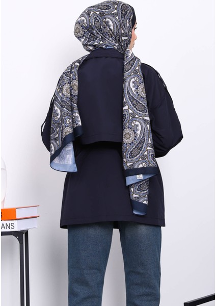 Lacivert Kruvaze Yaka Astarlı Kısa Trençkot fırsatları