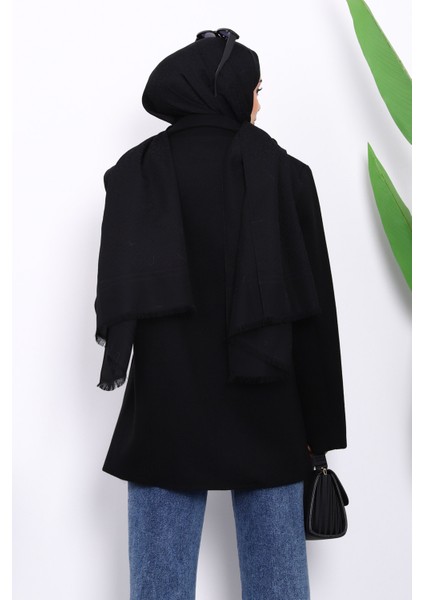 Siyah Kravuze Yaka Düğmeli Cepli Kaşe Ceket fırsatları