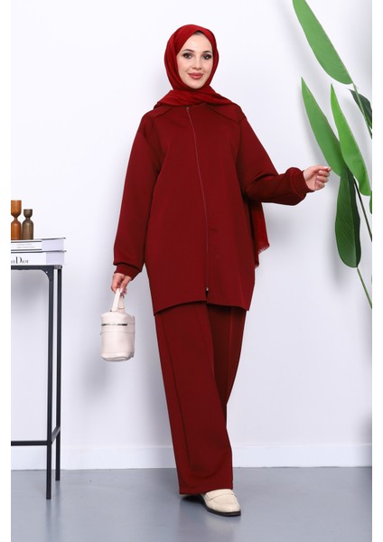 Bordo Fermuarlı Tunik Pantolonlu Takım fiyatları