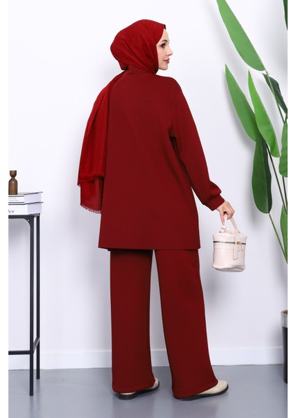 Bordo Fermuarlı Tunik Pantolonlu Takım fırsatları
