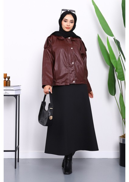 Bordo Omuz Apoletli Deri Ceket fiyatları