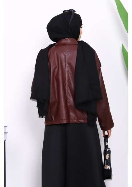 Bordo Omuz Apoletli Deri Ceket fırsatları