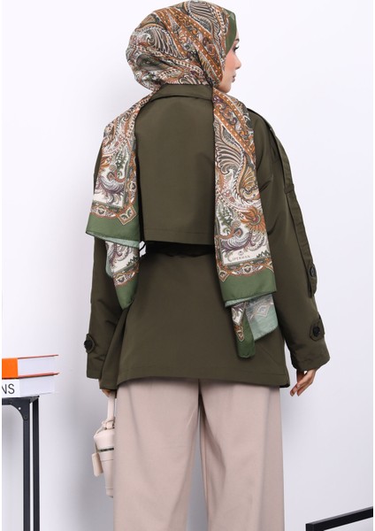 Haki Kruvaze Yaka Astarlı Kısa Trençkot fırsatları