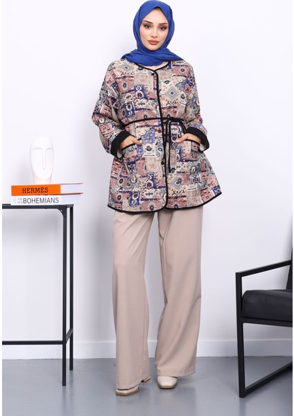 Krem Etnik Desenli Çıtçıtlı Ceket fiyatları