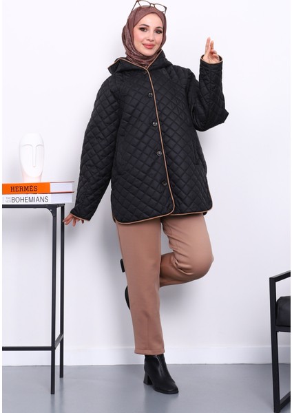 Siyah Kapüşonlu Kapitone Kaban fiyatları