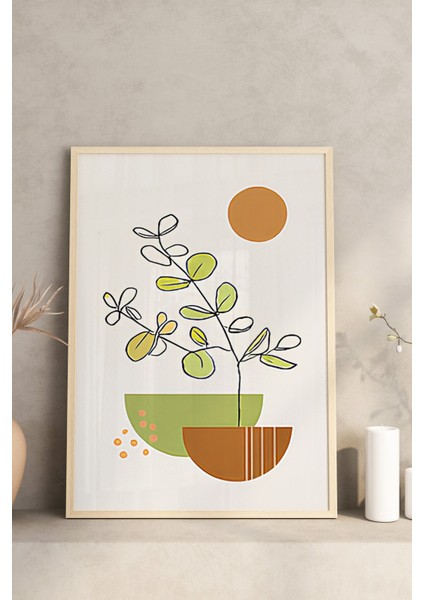 🌿🫒 Zeytin Dalı ve Geometrik Formlar Temalı 3’lü Ahşap Çerçeveli Minimalist Tablo Seti 🌿 CRV1158 23 x 32 modelleri