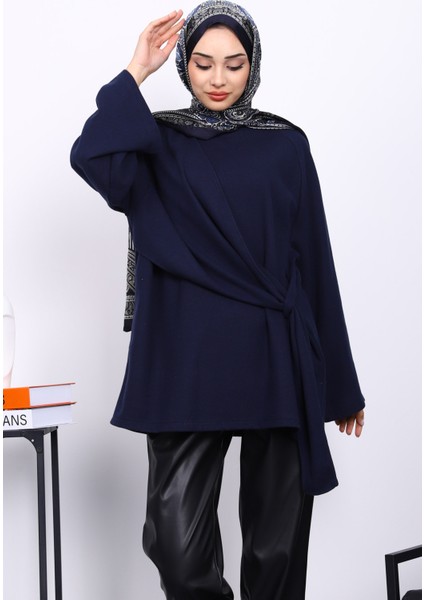 Lacivert Yandan Şallı Fitilli Tunik modelleri