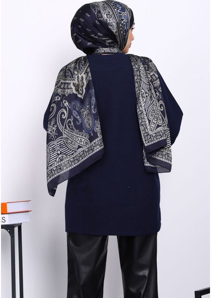 Lacivert Yandan Şallı Fitilli Tunik fırsatları