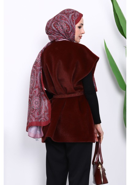 Bordo Cepli Kemerli Kaşe Yelek fırsatları