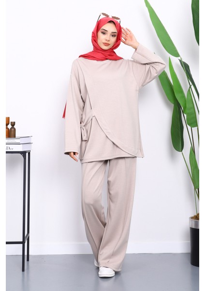 Taş Yandan Kuşak Bağlamalı Pantolonlu Takım