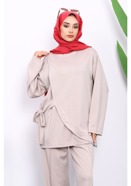 Taş Yandan Kuşak Bağlamalı Pantolonlu Takım modelleri