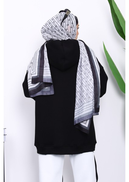 Siyah Bağcık Detaylı Üç İplik Kapşonlu Hırka fırsatları