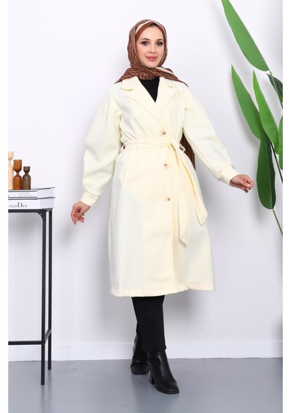 Krem Balon Kol Bel Kemerli Kaşe Kaban fiyatları