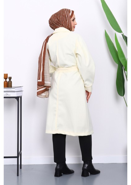 Krem Balon Kol Bel Kemerli Kaşe Kaban fırsatları