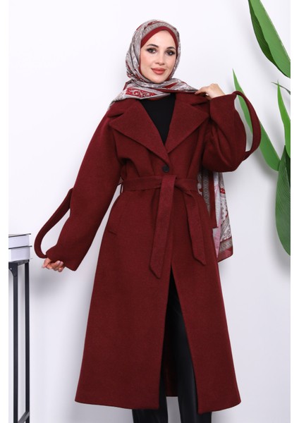 Bordo Kolu Apoletli Astarlı Kaşe Kaban modelleri