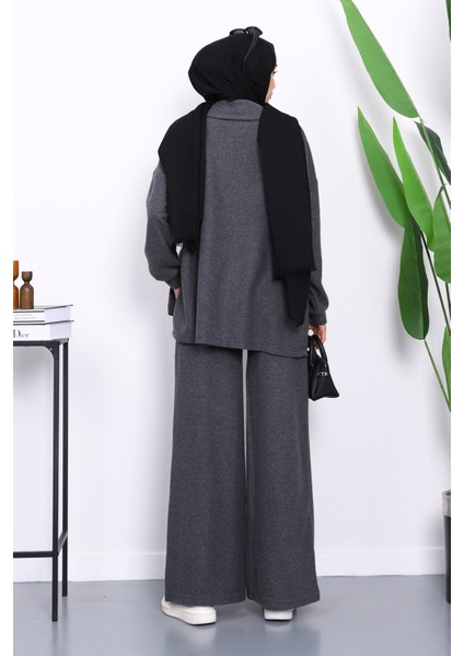 Füme Yaka Fermuarlı Tunik Pantolonlu Fitilli Takım fırsatları