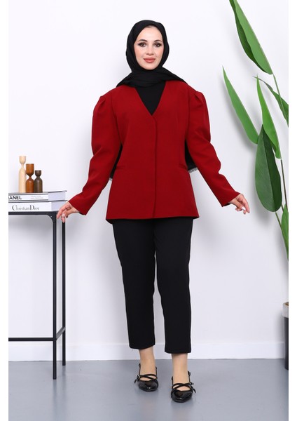 Bordo Vatkalı Düğmeli Ceket fiyatları