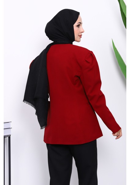 Bordo Vatkalı Düğmeli Ceket fırsatları