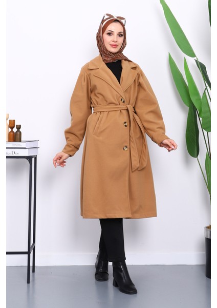 Camel Balon Kol Bel Kemerli Kaşe Kaban fiyatları