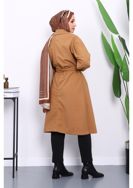 Camel Balon Kol Bel Kemerli Kaşe Kaban fırsatları