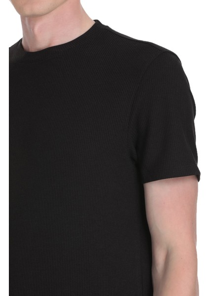 Siyah Regular Fit Bisiklet Yaka Tişört fırsatları