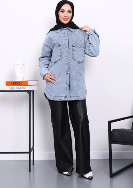 Mavi Taş İşlemeli Kot Ceket fiyatları