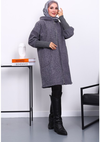 Füme Fermuarlı Yün Kaşe Kaban fiyatları