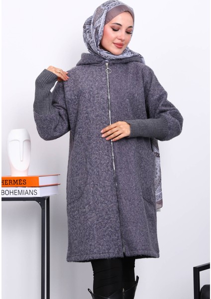 Füme Fermuarlı Yün Kaşe Kaban modelleri