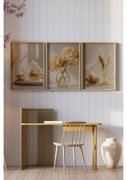 🌾 Sıcak Bej Tonlarında Şık 3'lü Çerçeveli Tablo Seti🌿 CRV1168 23 x 32 fiyatları