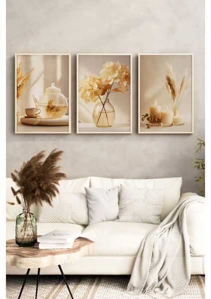🌾 Sıcak Bej Tonlarında Şık 3'lü Çerçeveli Tablo Seti🌿 CRV1168 23 x 32 fırsatları