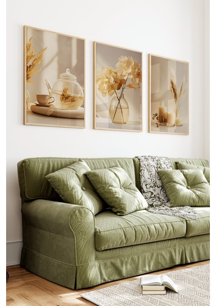 🌾 Sıcak Bej Tonlarında Şık 3'lü Çerçeveli Tablo Seti🌿 CRV1168 23 x 32 indirimleri
