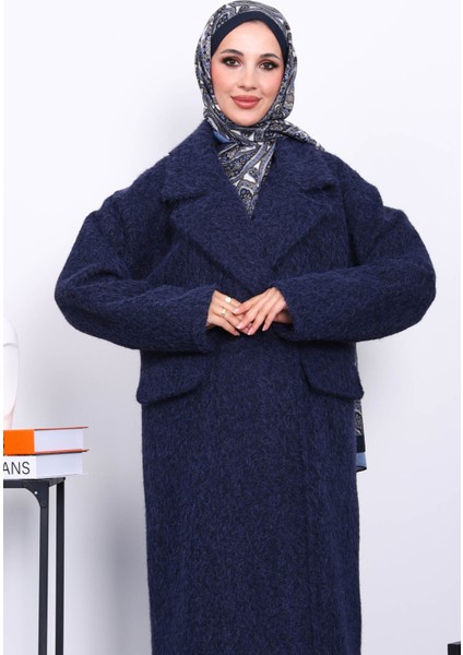 Lacivert Kruvaze Yaka Astarlı Kaşe Kaban modelleri
