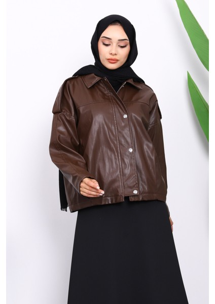 Kahverengi Omuz Apoletli Deri Ceket modelleri