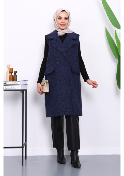 Lacivert Kruvaze Yaka Astarlı Kaşe Yelek fiyatları