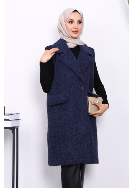Lacivert Kruvaze Yaka Astarlı Kaşe Yelek modelleri